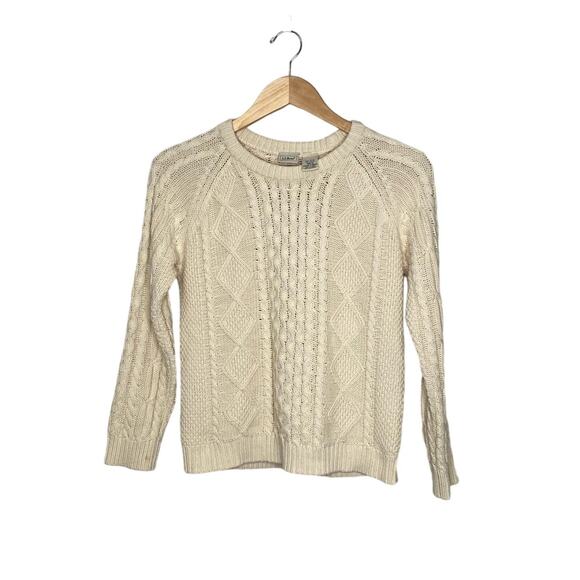 Ll bean Other - L.L. Bean Youth Irish Cable Knit Crew Neck Sweater Cream size M 10/12
